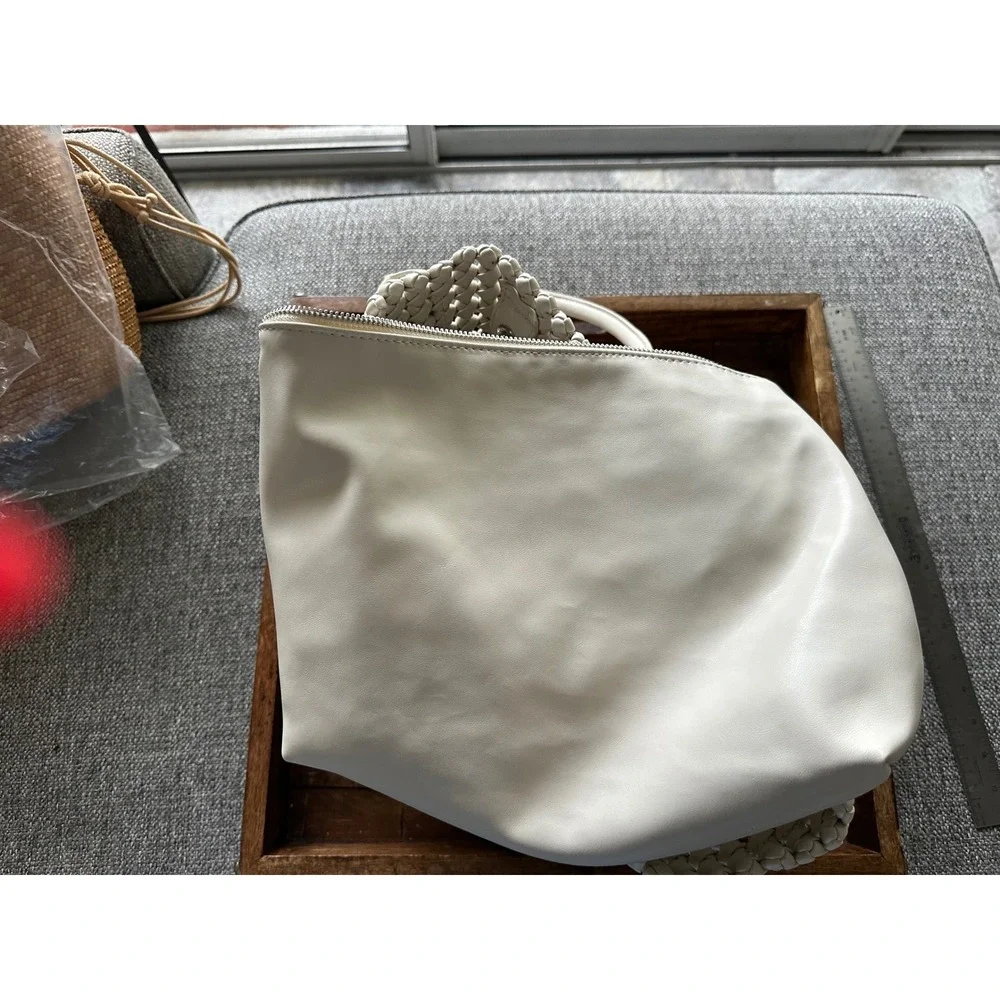 Sincerely Jules Woven Lattice Tote Bag Cream Off White Shoulder Bag with pouch